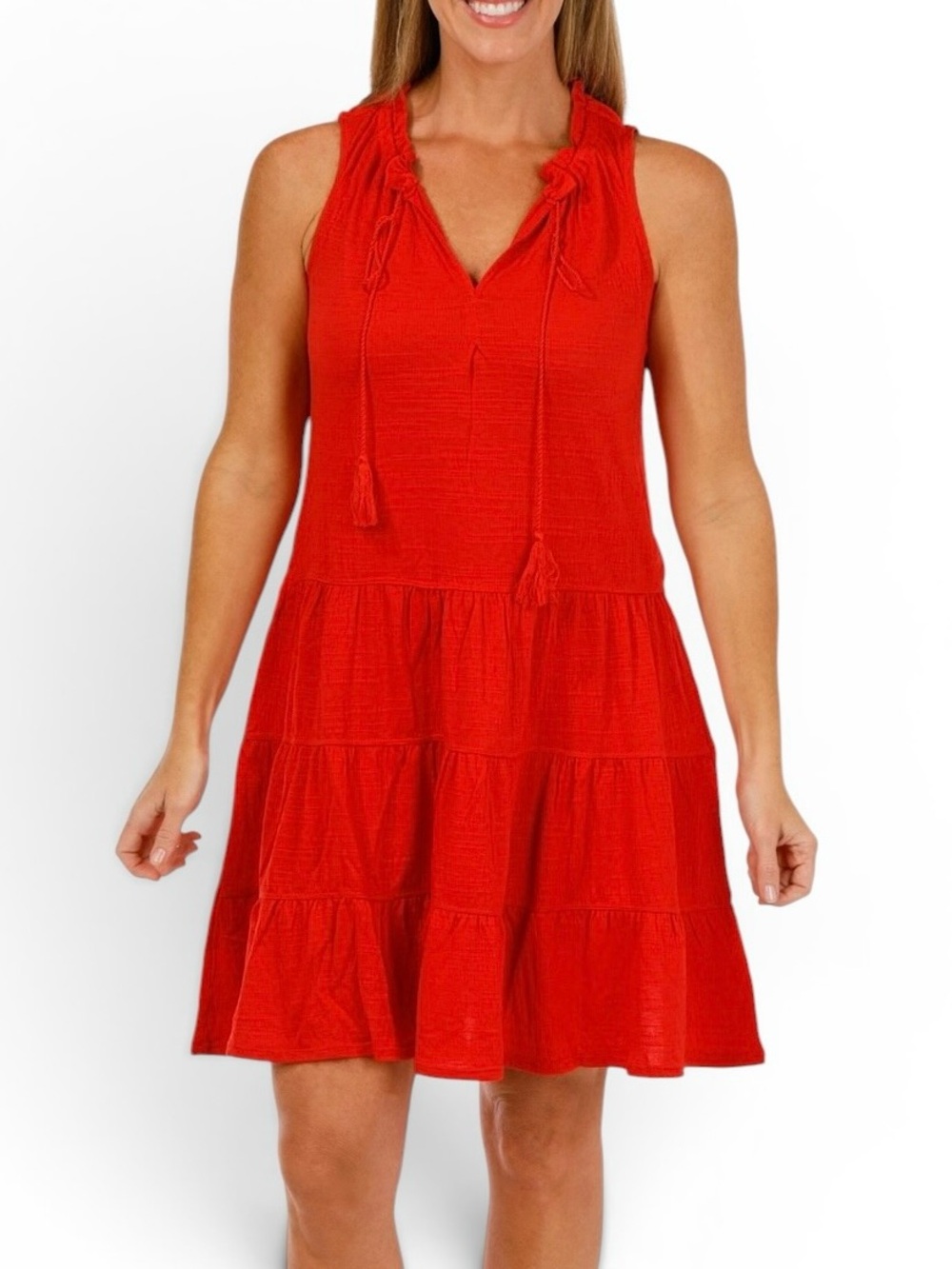 Max Studio Sleeveless Pullover Crinkle Jersey Red Grecian Style A Line Dress M